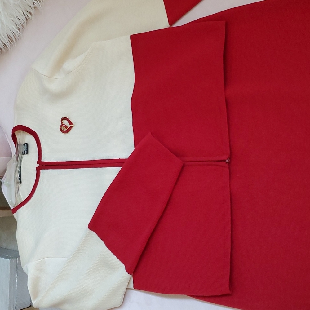 Pure Wool Vintage Liz Claiborne Red and Cream Two-Piece Skirt Set